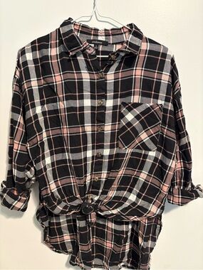 Ambiance Black and Blush Plaid Shirt